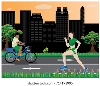 exercise cartoon shape at city vector design