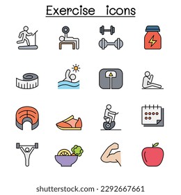 Exercise color line icon set