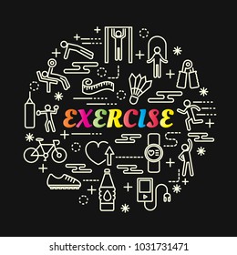 exercise colorful gradient with line icons set, vector editable stroke
