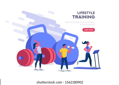 Exercise concept of recreation as flat vector Illustration. Healthy bodybuilding for strength. Equipment for life lifestyle and power training on energy activity as strong metaphor.