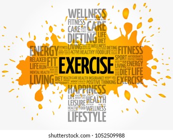 EXERCISE cross word cloud collage, health concept background