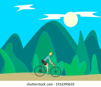 Ejercer el ciclismo durante las vacaciones en el vector de ilustración