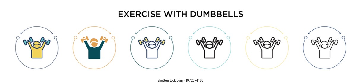 Exercise with dumbbells icon in filled, thin line, outline and stroke style. Vector illustration of two colored and black exercise with dumbbells vector icons designs can be used for mobile, ui, web