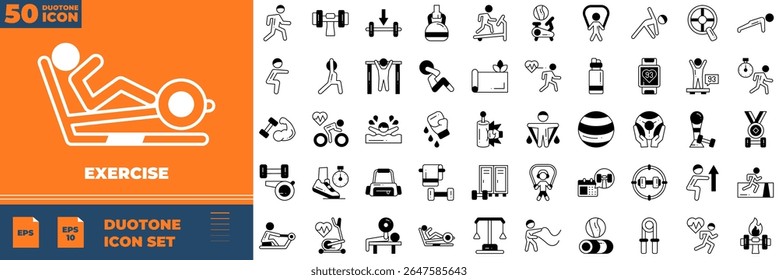 Exercise Duotone Editable Icons set. Vector illustration in modern thin duotone style of exercise icons: trophy, competition, medal, etc