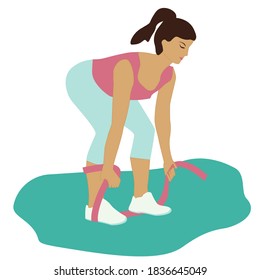 Ejercicio con banda elástica - aislado en fondo blanco - vector. Gimnasio. Entrenamiento en casa