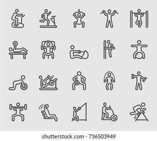 Exercise with equipment line icon