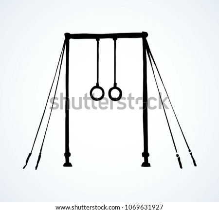 Exercise equipment. Outline black ink hand drawn well club action object badge logo emblem in modern art doodle cartoon style pen on paper. Close-up view with text
