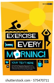 Exercise Every Morning (Flat Style Vector Illustration Sunrise Poster Design) With Text Box Template
