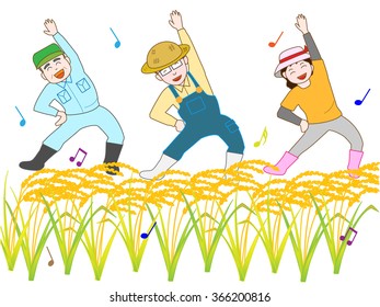 The exercise of the farmhouse.Joy of the crop of the rice