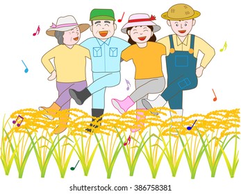 The exercise of the farmhouse.Joy of the crop of the rice