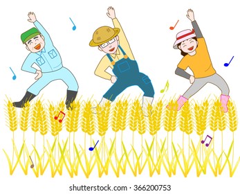 The exercise of the farmhouse.Joy of the harvest of wheat.