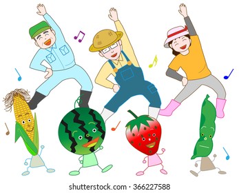 The exercise of the farmhouse.The joy of the crop of vegetables and the fruit.