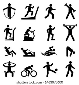 Exercise, fitness, gym and healthy living icon set