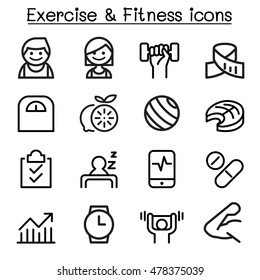 Exercise & Fitness icon set in thin line style