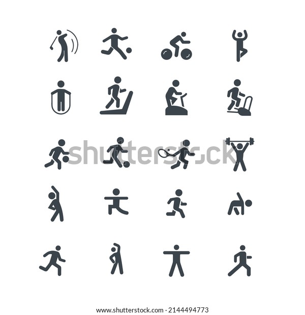 Exercise and fitness icon stock\
illustration. The icons depict people in different\
poses