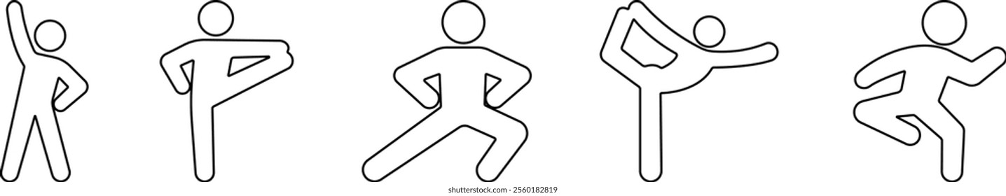 Exercise Fitness Sport people making exercises vector for apps or web training activity, workout Yoga pose, meditate practice Health icon in line set isolated on transparent background