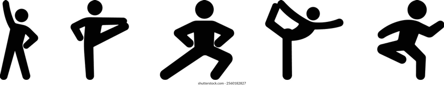 Exercise Fitness Sport people making exercises vector for apps or web training activity, workout Yoga pose, meditate practice Health icon in flat set isolated on transparent background