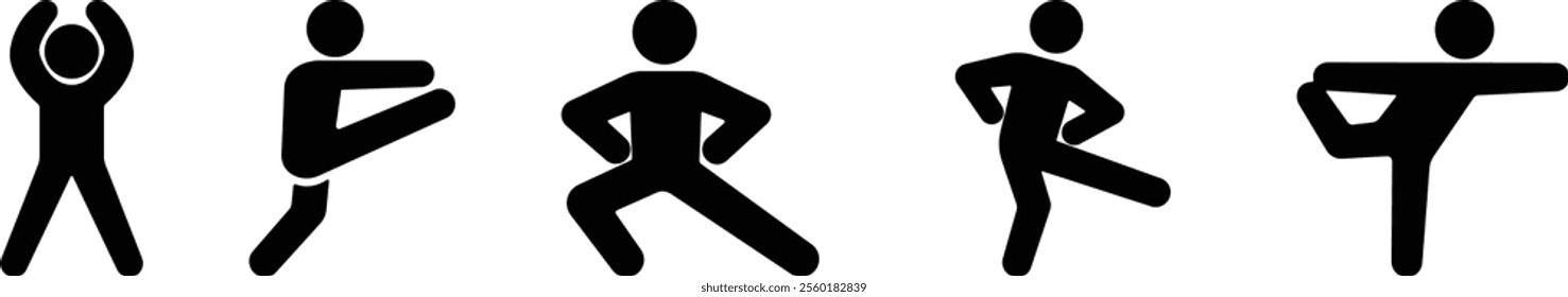 Exercise Fitness Sport people making exercises vector for apps or web training activity, workout Yoga pose, meditate practice Health icon in flat set isolated on transparent background