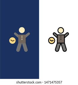 Exercise, Gym, Time, Health, Man  Icons. Flat and Line Filled Icon Set Vector Blue Background