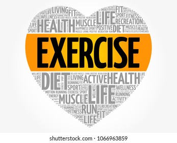 EXERCISE heart word cloud, fitness, sport, health concept