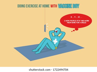 Exercise at home with vaccine boy