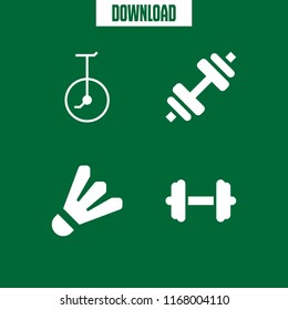 exercise icon. 4 exercise vector set. unicycle, badminton and dumbbell icons for web and design about exercise theme