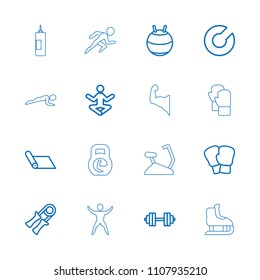 Exercise icon. collection of 16 exercise outline icons such as sport expander, expander sport, boxing gloves, fit ball, yoga. editable exercise icons for web and mobile.