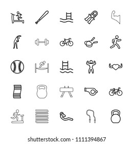 Exercise icon. collection of 25 exercise outline icons such as exercising, treadmill, jump rope, pool ladder, bicycle. editable exercise icons for web and mobile.