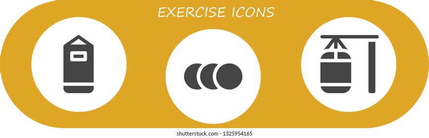 exercise icon set. 3 filled exercise icons.  Collection Of - Punching bag, Balls