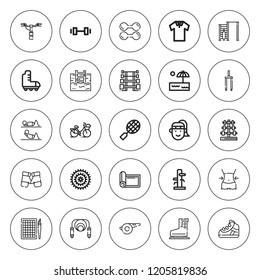 Exercise icon set. collection of 25 outline exercise icons with athlete, barbell, bicycle, bike, boxing gloves, dumbbell, fitness, mat, ice skate icons. editable icons.
