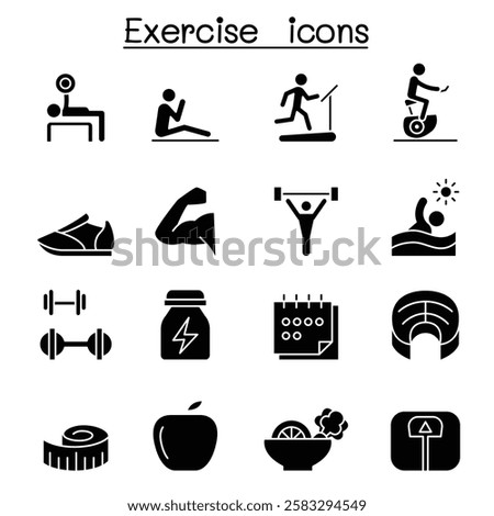 Exercise icon set in glyph style