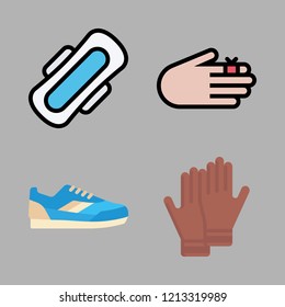 exercise icon set. vector set about compress, gloves, sneaker and injury icons set.