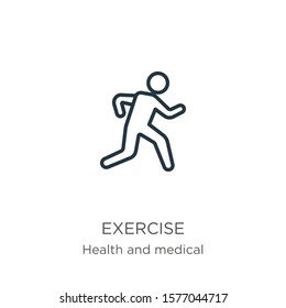 Exercise icon. Thin linear exercise outline icon isolated on white background from health collection. Line vector sign, symbol for web and mobile