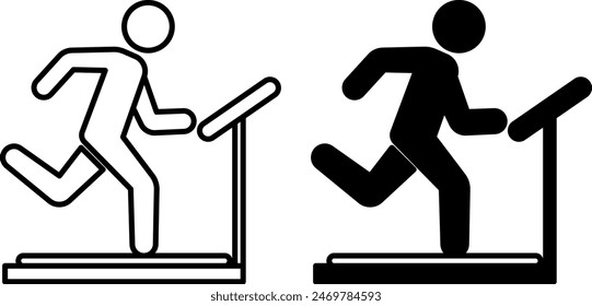 Exercise icons. Black and White Vector Icons of Man on Treadmill. Concept of Sports and Healthy Lifestyle
