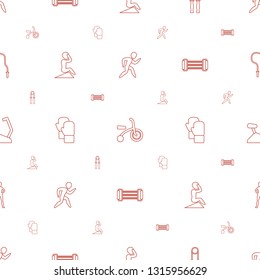 exercise icons pattern seamless white background. Included editable line running, child bicycle, sport expander, man doing exercises icons. exercise icons for web and mobile.