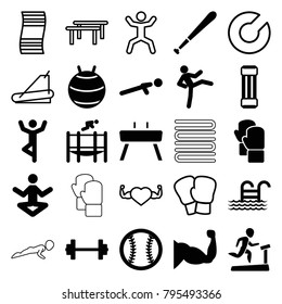 Exercise icons. set of 25 editable filled and outline exercise icons such as barbell, expander sport, fit ball, man doing exercises, yoga, muscle, push up, trampoline