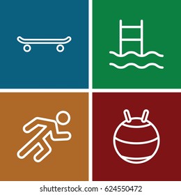 Exercise icons set. set of 4 exercise outline icons such as running, fit ball, skating