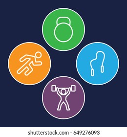Exercise icons set. set of 4 exercise outline icons such as running, kettle, skipping rope