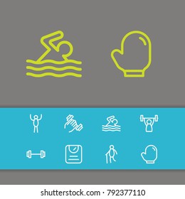 Exercise icons set with bodybuilding, old man and athlete elements. Set of exercise icons and achievement concept. Editable vector elements for logo app UI design.