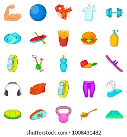 Exercise icons set. Cartoon set of 25 exercise vector icons for web isolated on white background