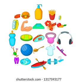 Exercise icons set. Cartoon set of 25 exercise vector icons for web isolated on white background