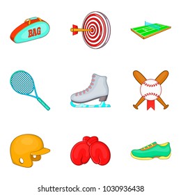 Exercise icons set. Cartoon set of 9 exercise vector icons for web isolated on white background