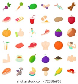 Exercise icons set. Cartoon style of 36 exercise vector icons for web isolated on white background