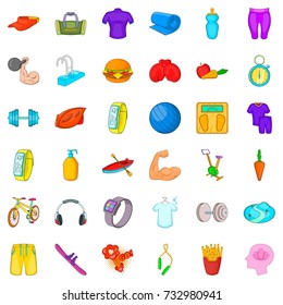 Exercise icons set. Cartoon style of 36 exercise vector icons for web isolated on white background