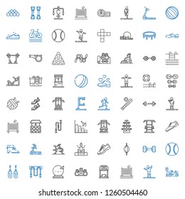 exercise icons set. Collection of exercise with bicycle, stretching, volley, treadmill, kettlebell, ball, jumping rope, boxing, baseball. Editable and scalable exercise icons.