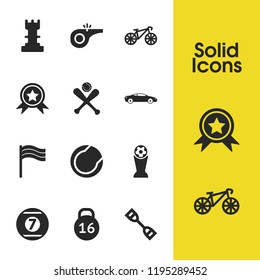 Exercise icons set with cue ball, bike and sports car elements. Set of exercise icons and dodgers concept. Editable vector elements for logo app UI design.
