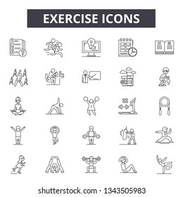 Exercise line icons for web and mobile design. Editable stroke signs. Exercise  outline concept illustrations