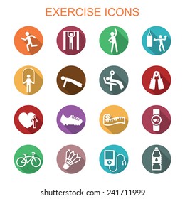 exercise long shadow icons, flat vector symbols
