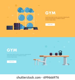 Exercise machines in the gym. Vector illustration.