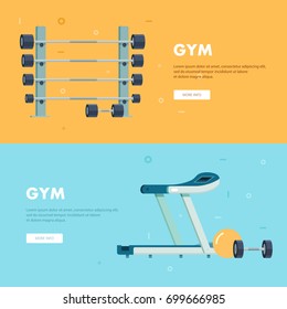 Exercise machines in the gym. Vector illustration.